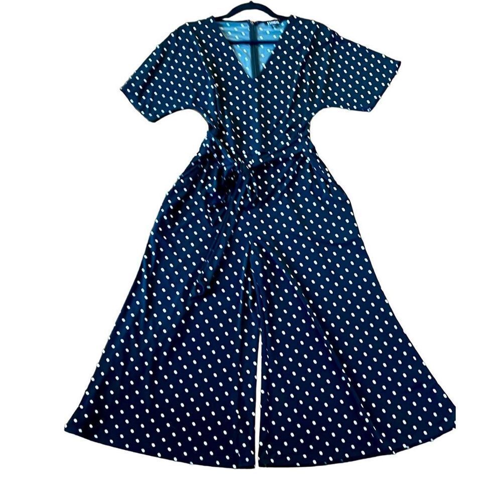 Express wide leg black polka dot jumpsuit size small